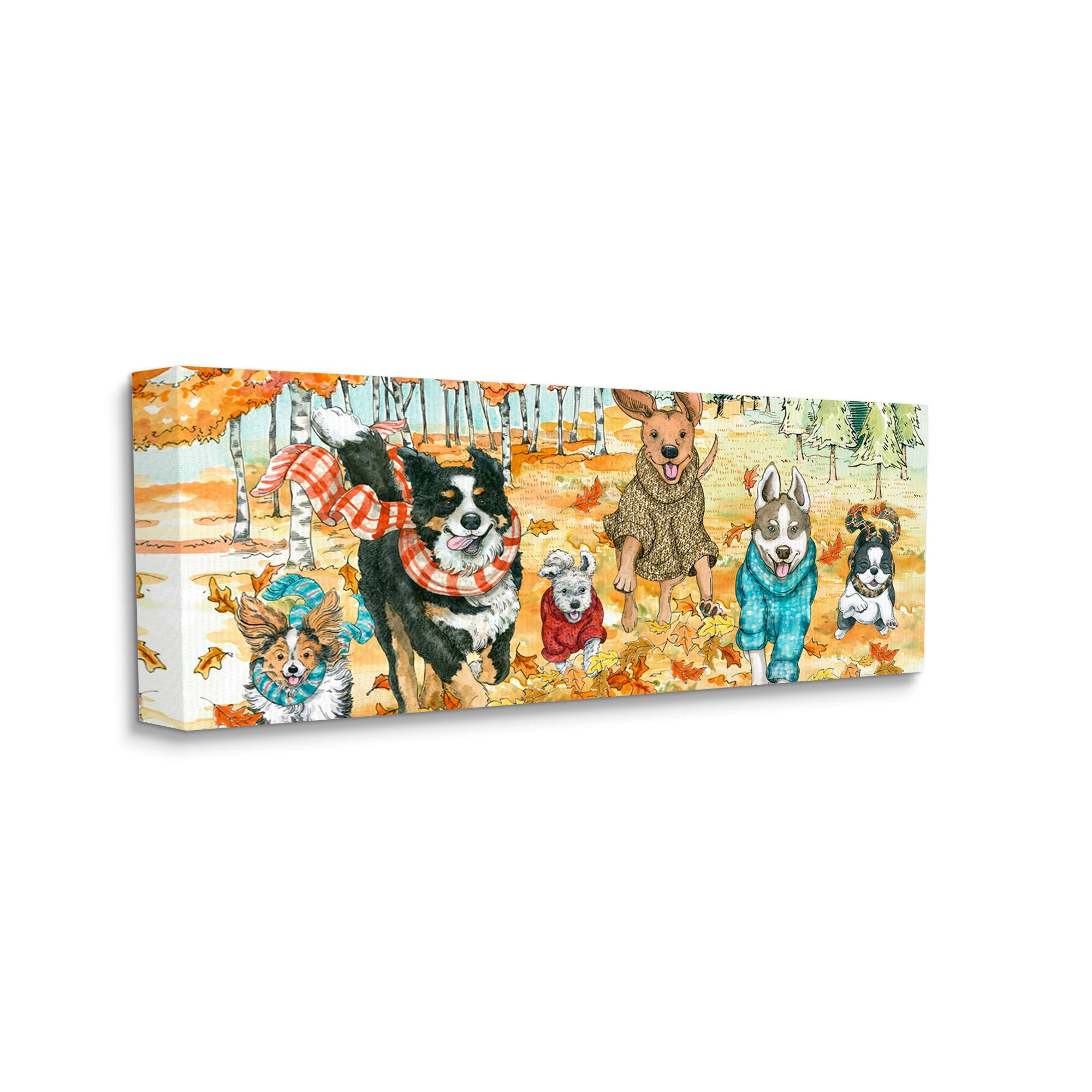 Stupell Industries Autumn Dog Park Animals Running Fall Leaves Canvas Wall Art
